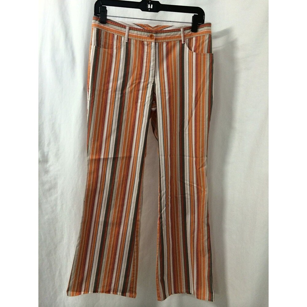 W Worth Women's Pants Orange Green and White Striped Pants Size 4 X 29